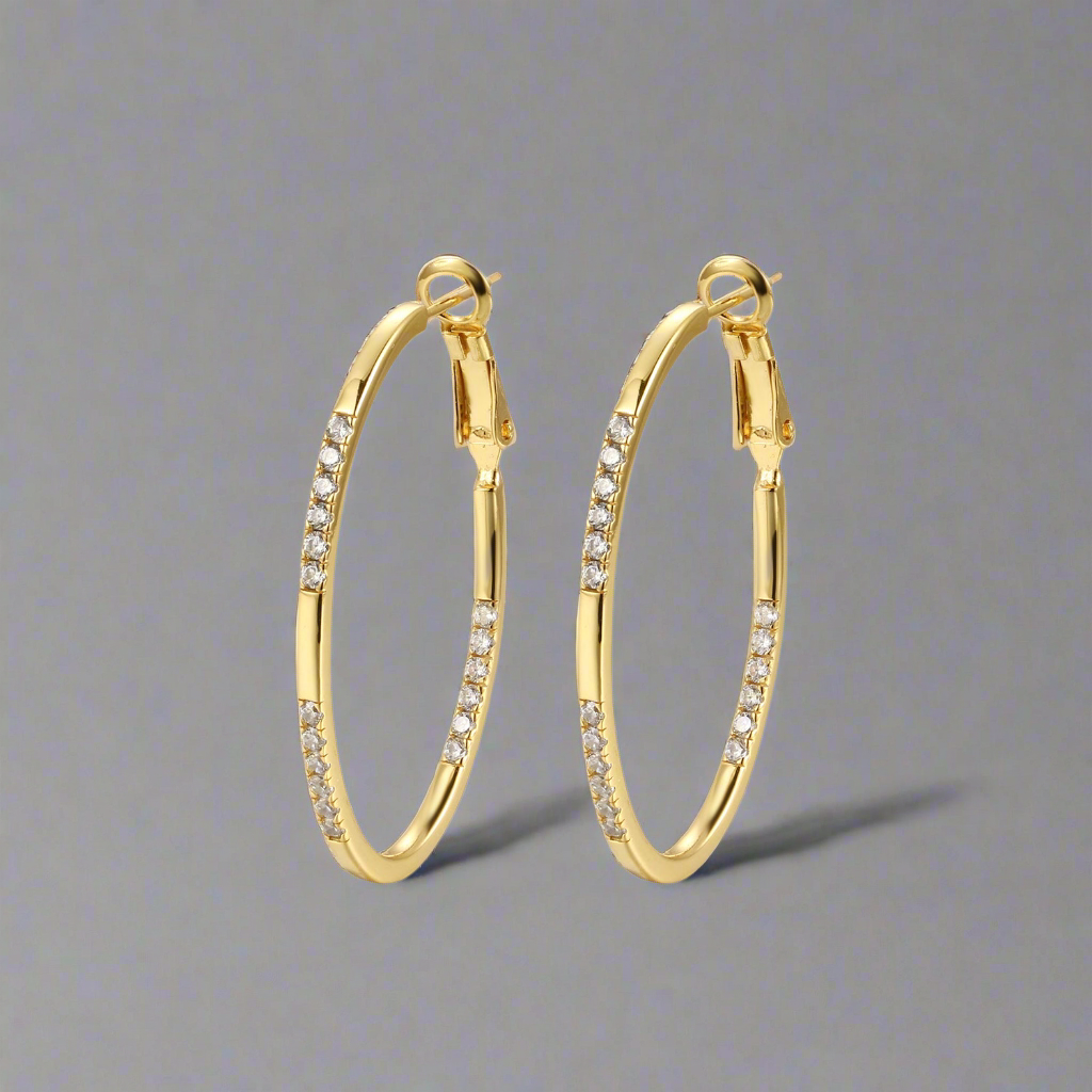 Sterling Silver Thin Oval With CZ Hoops Earrings