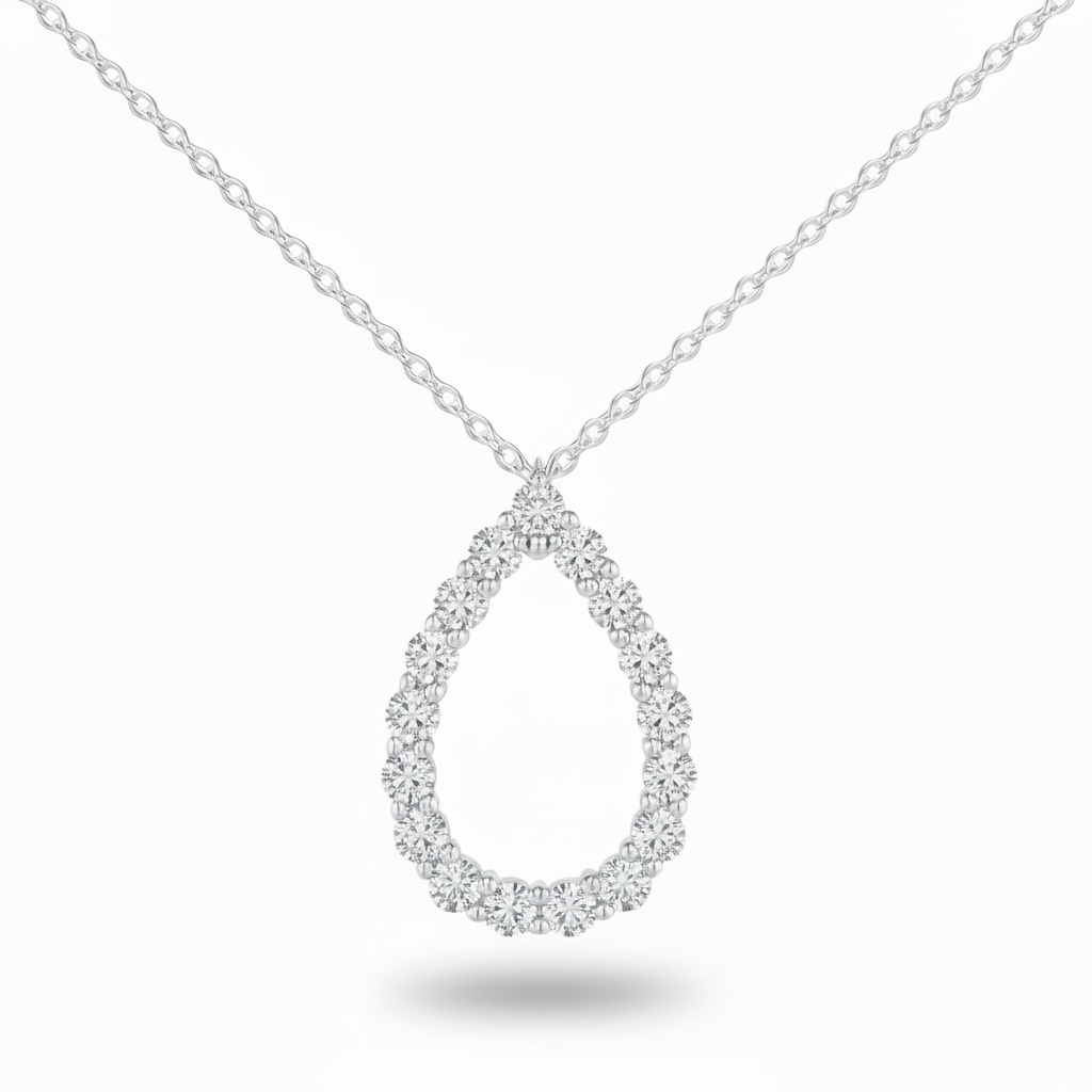Sterling Silver CZ Outline Teardrop Necklace