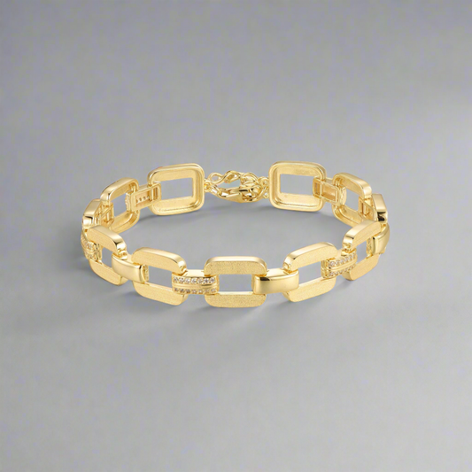 Sterling Silver Square Link With CZ Bracelet