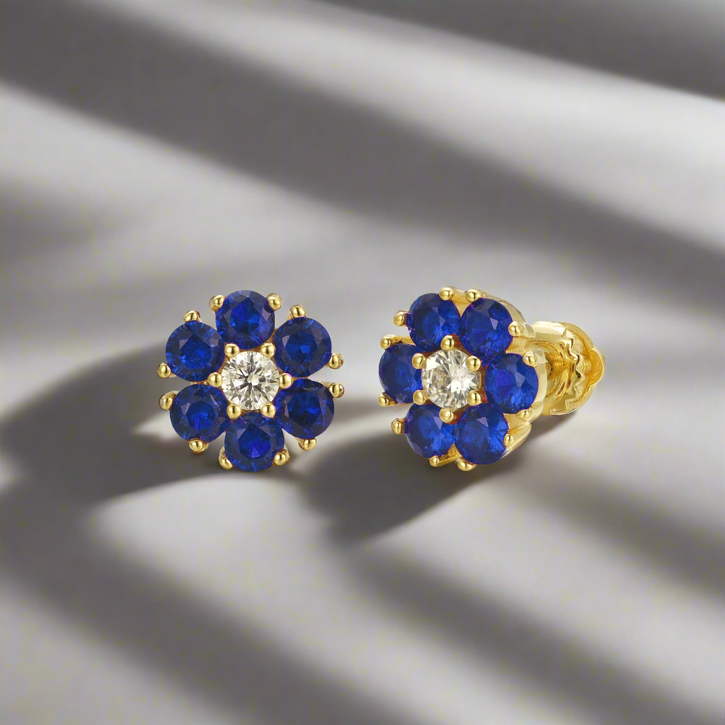 Gold Plated Surgical Steel Color CZ Flower Stud Earrings