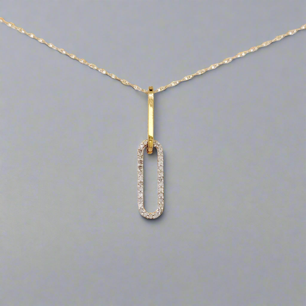 10K Gold Paperclip With Diamonds Pendant Necklace