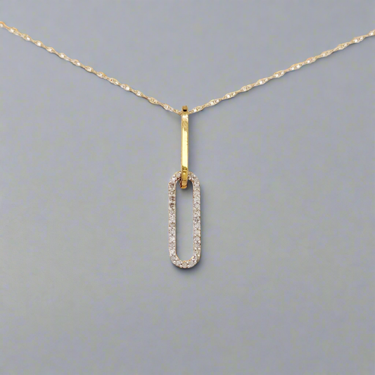 10K Gold Paperclip With Diamonds Pendant Necklace
