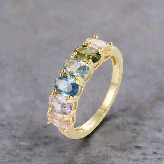 Gold Plated Sterling Silver Multicolor Oval Eternity Band Ring