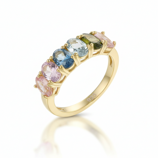 Gold Plated Sterling Silver Multicolor Oval Eternity Band Ring
