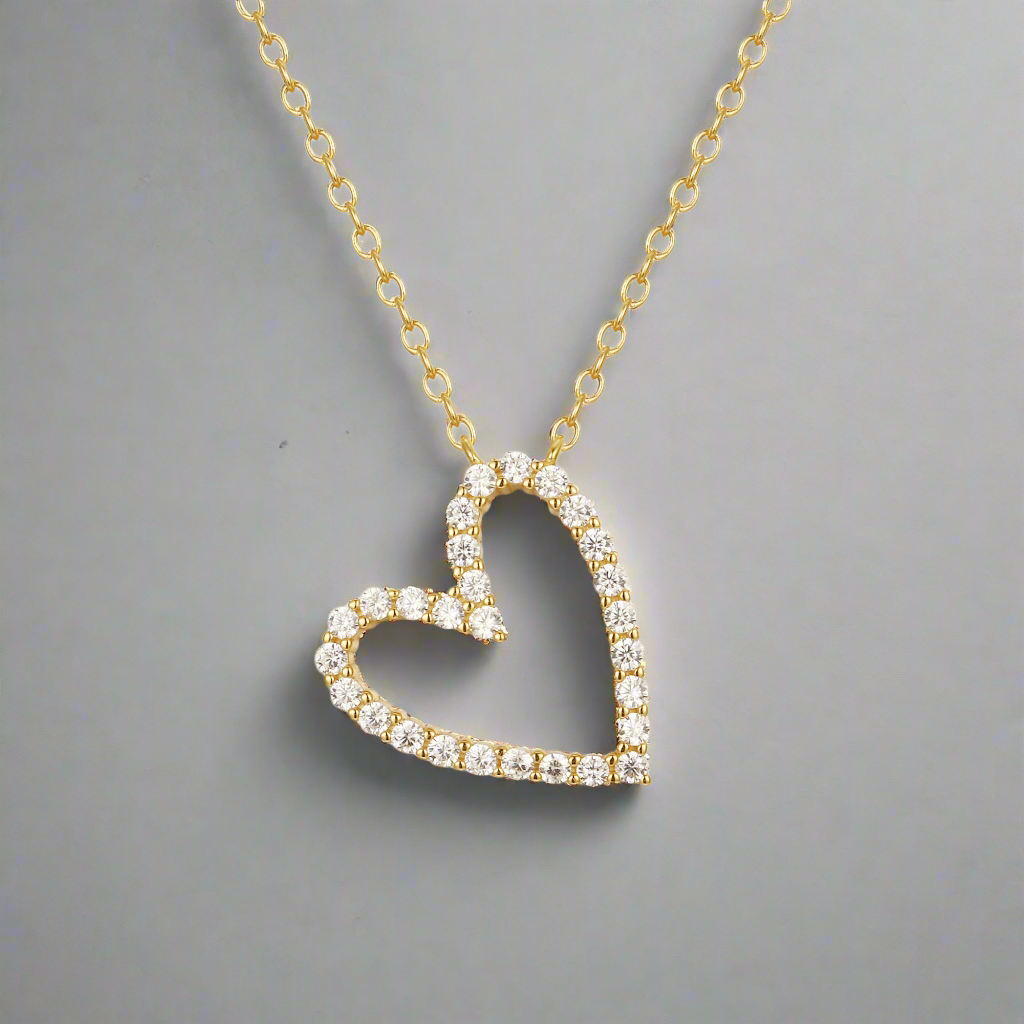 Sterling Silver 16mm Angled Heart On Adjustable Chain Necklace