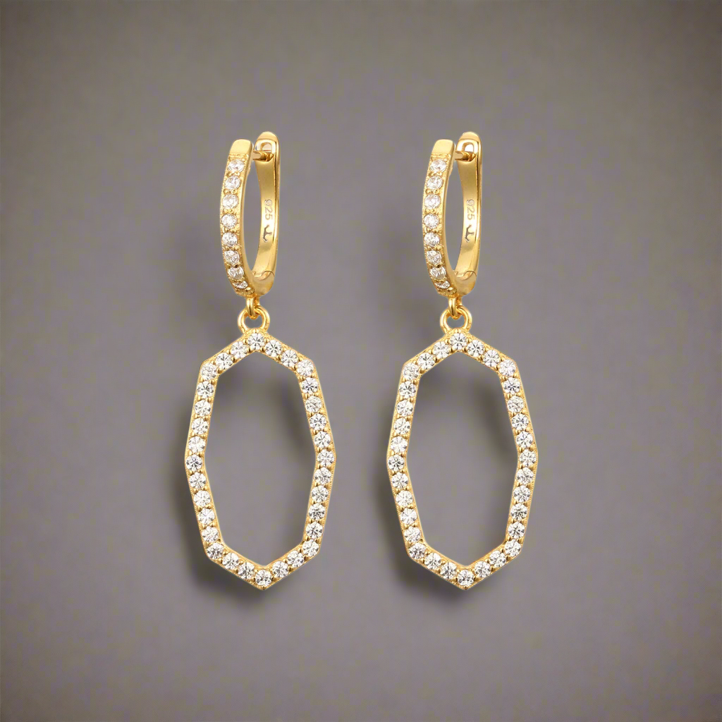 Sterling Silver Gold Plated Hexagon Shape Earring