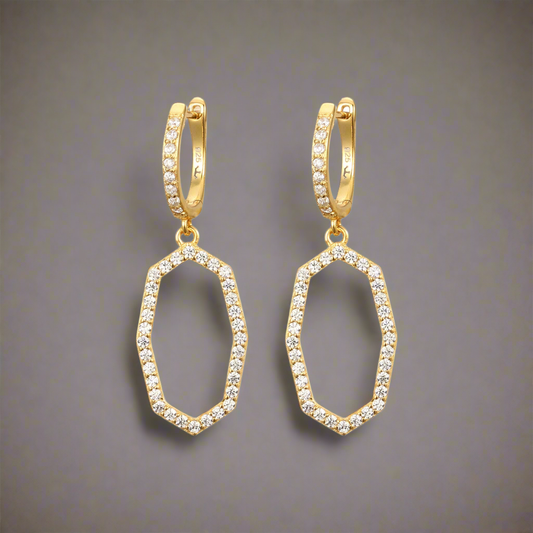 Sterling Silver Gold Plated Hexagon Shape Earring