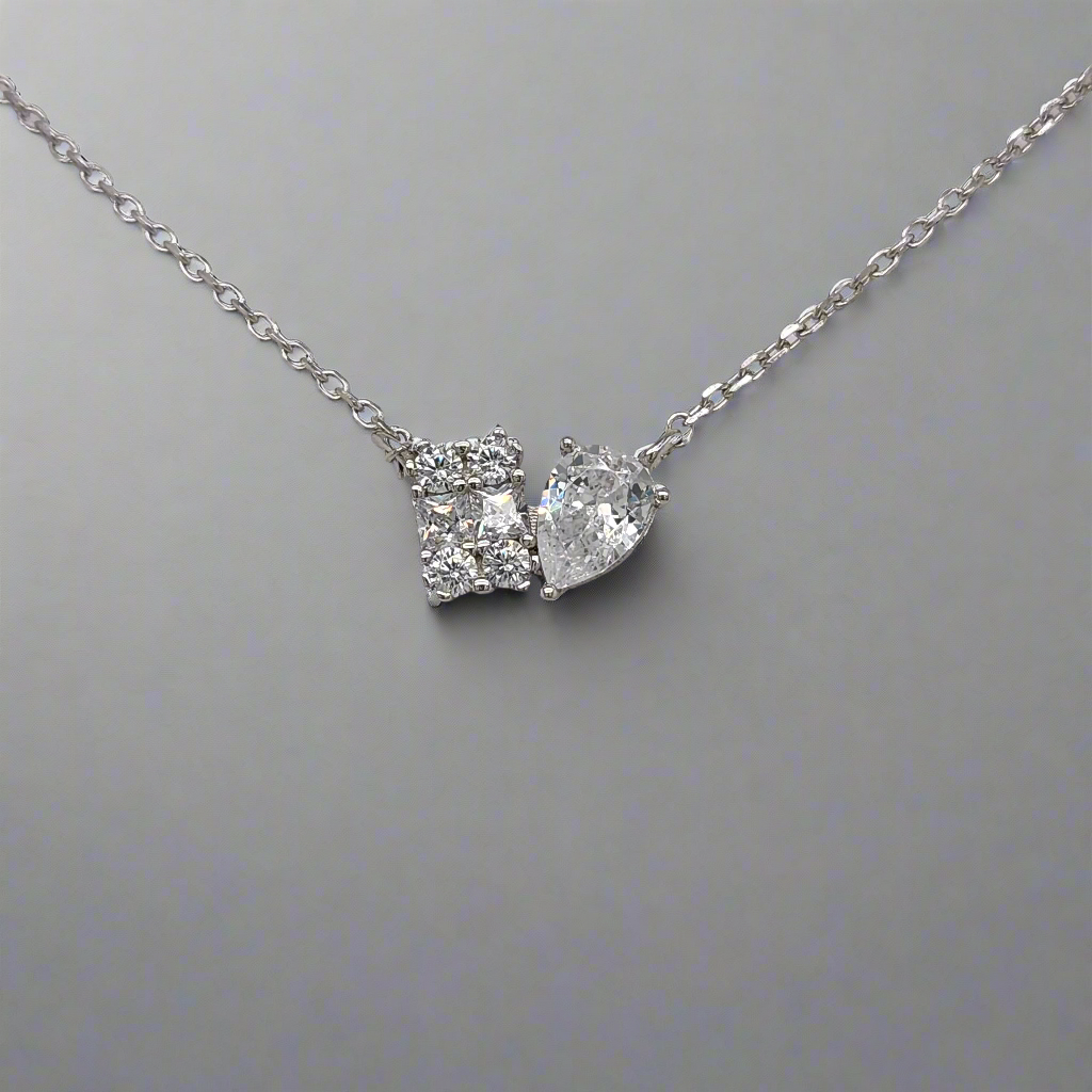 Sterling Silver Emerald Shape and Pear CZ Necklace