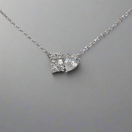 Sterling Silver Emerald Shape and Pear CZ Necklace