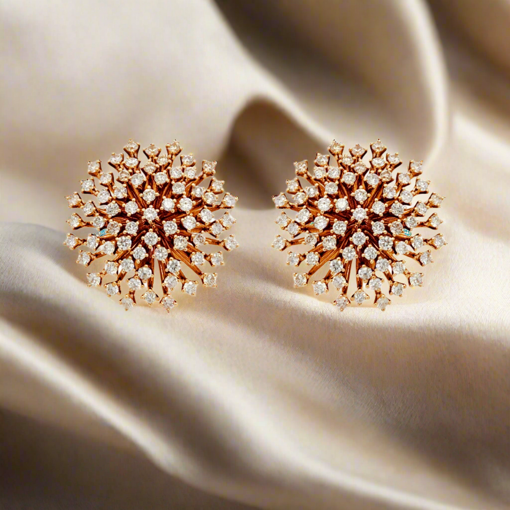 14K Gold and Diamond Cluster Stud Earrings