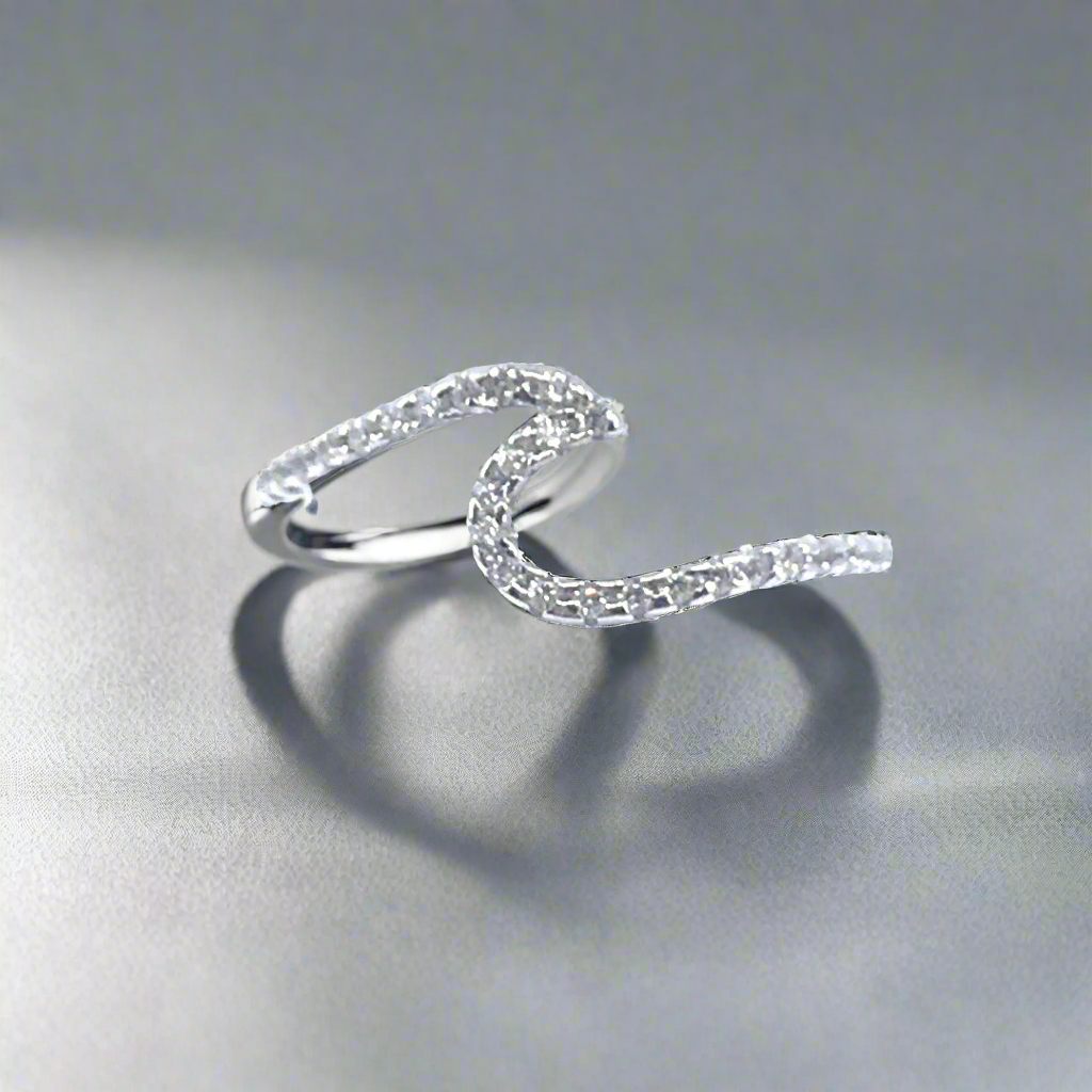 Sterling Silver CZ Wave Design Ring