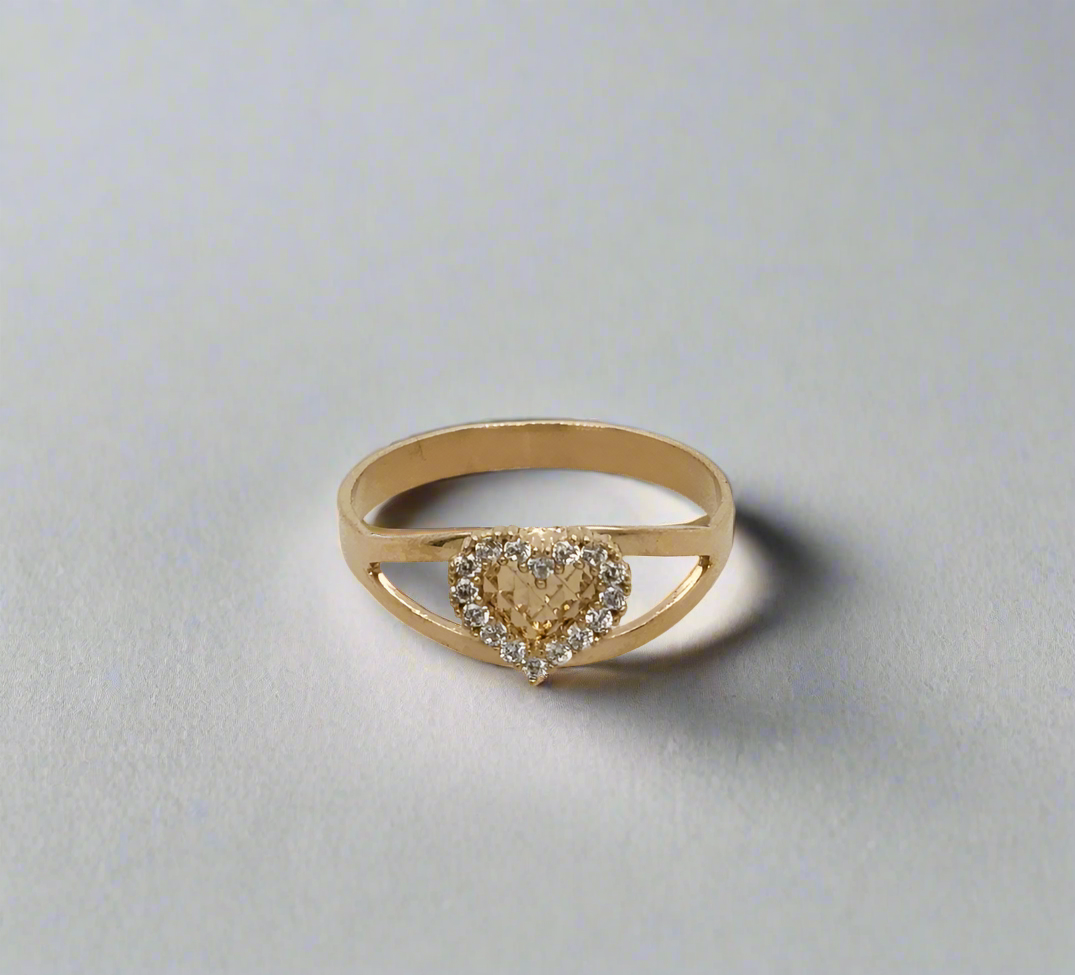 14k Gold Double Row CZ Heart Ring