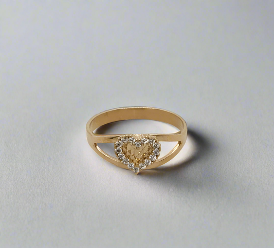 14k Gold Double Row CZ Heart Ring