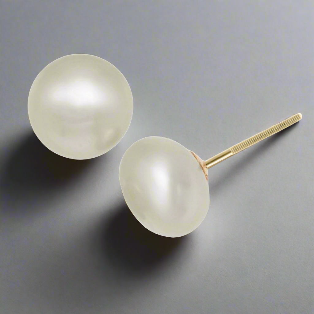 Freshwater Button Pearl Studs With Gold Plated Earring Backs