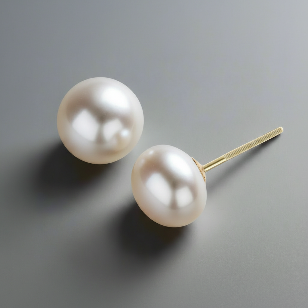 Freshwater Button Pearl Studs With Gold Plated Earring Backs