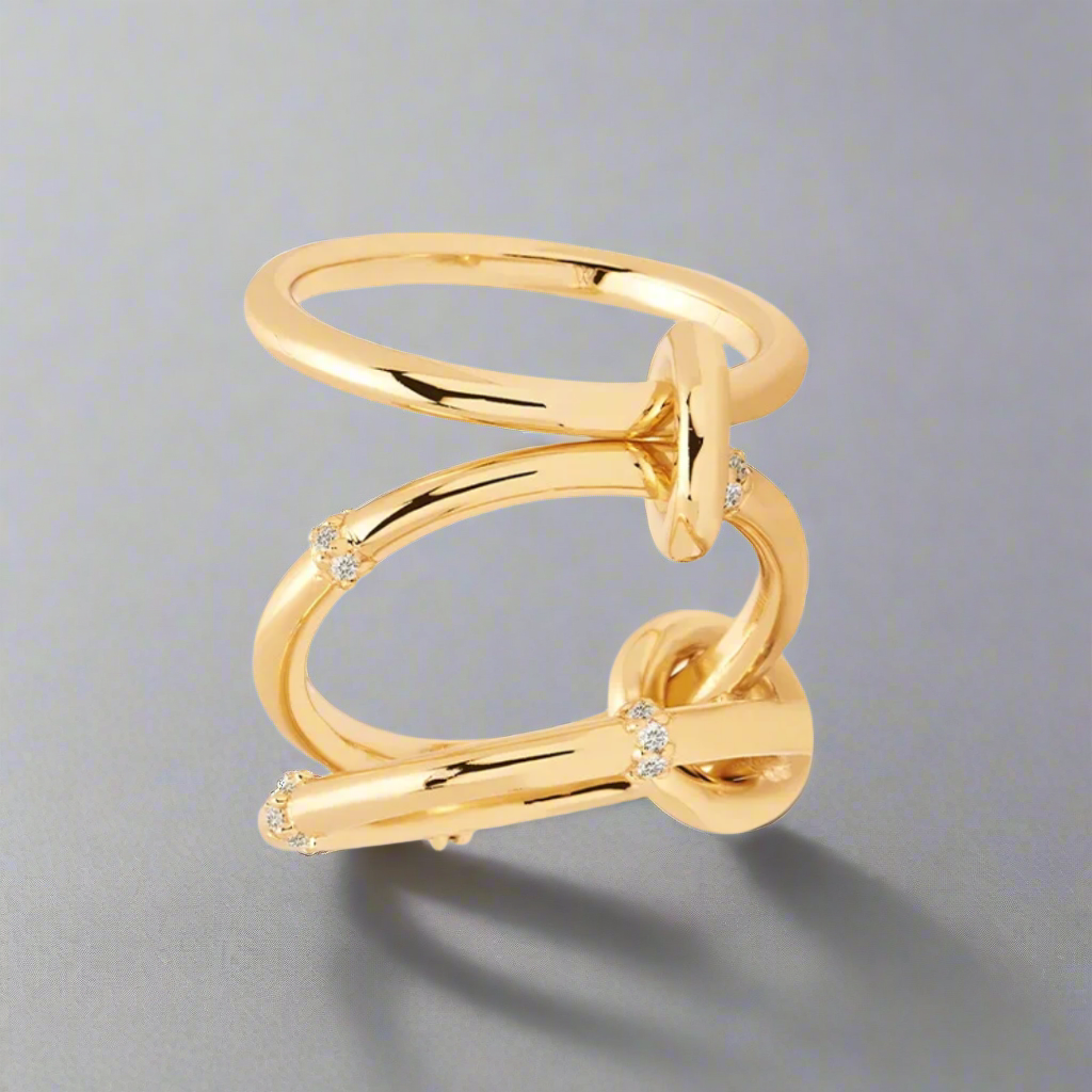 Sterling Silver Interlocking Stacked Ring Set with Studded Rondelles