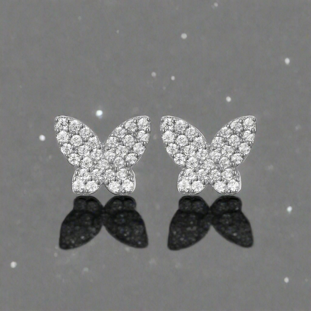 Surgical Steel Micropave Butterfly Stud Earrings