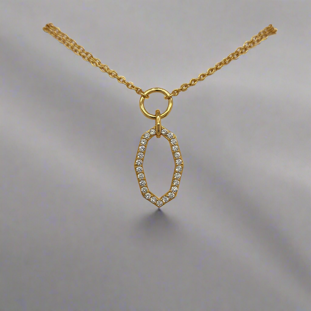 Sterling Silver Gold Plated Hexagon Shape on Double Chain Necklace