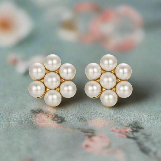 Sterling Silver Gold Plated Pearl Cluster Stud Earring