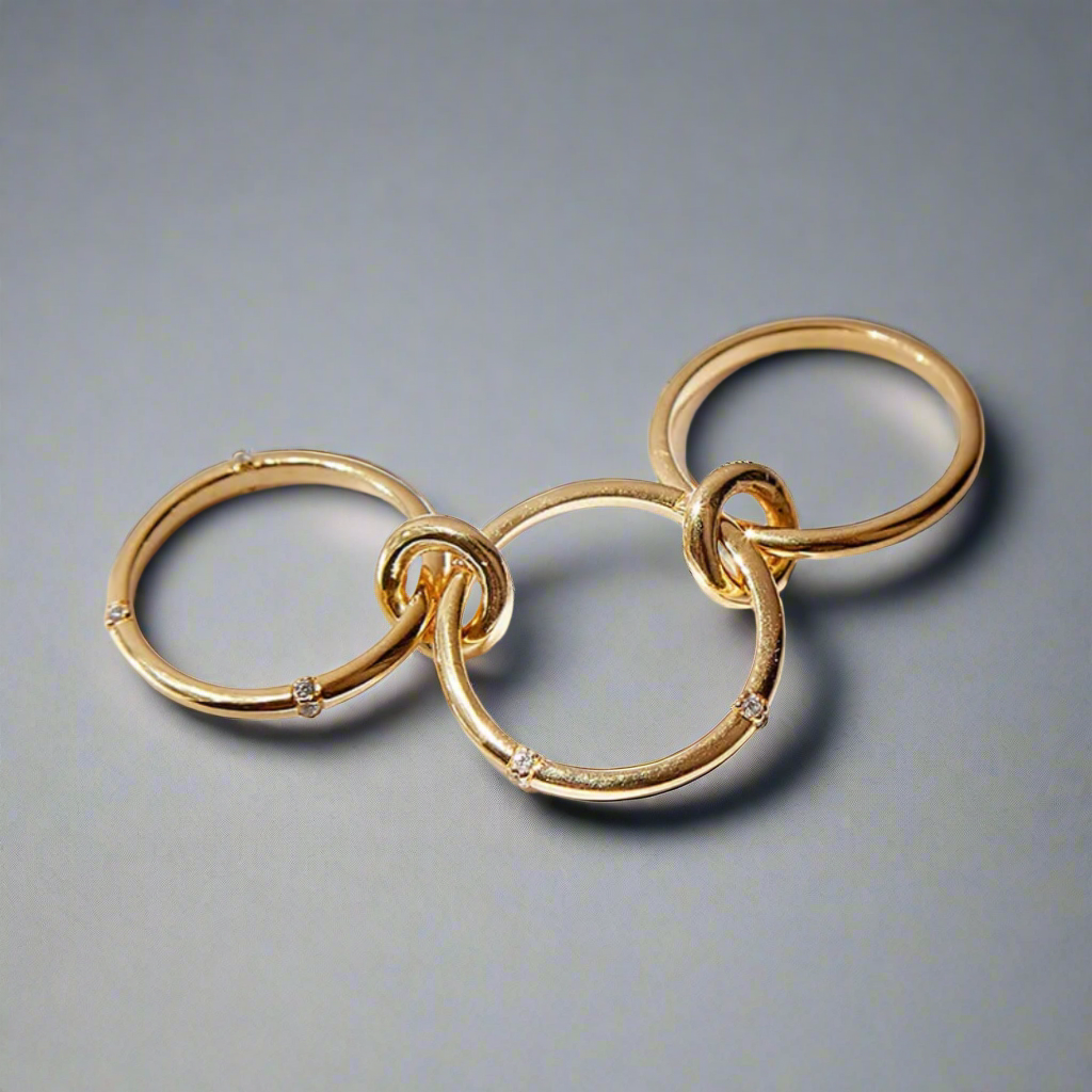 Sterling Silver Interlocking Stacked Ring Set with Studded Rondelles