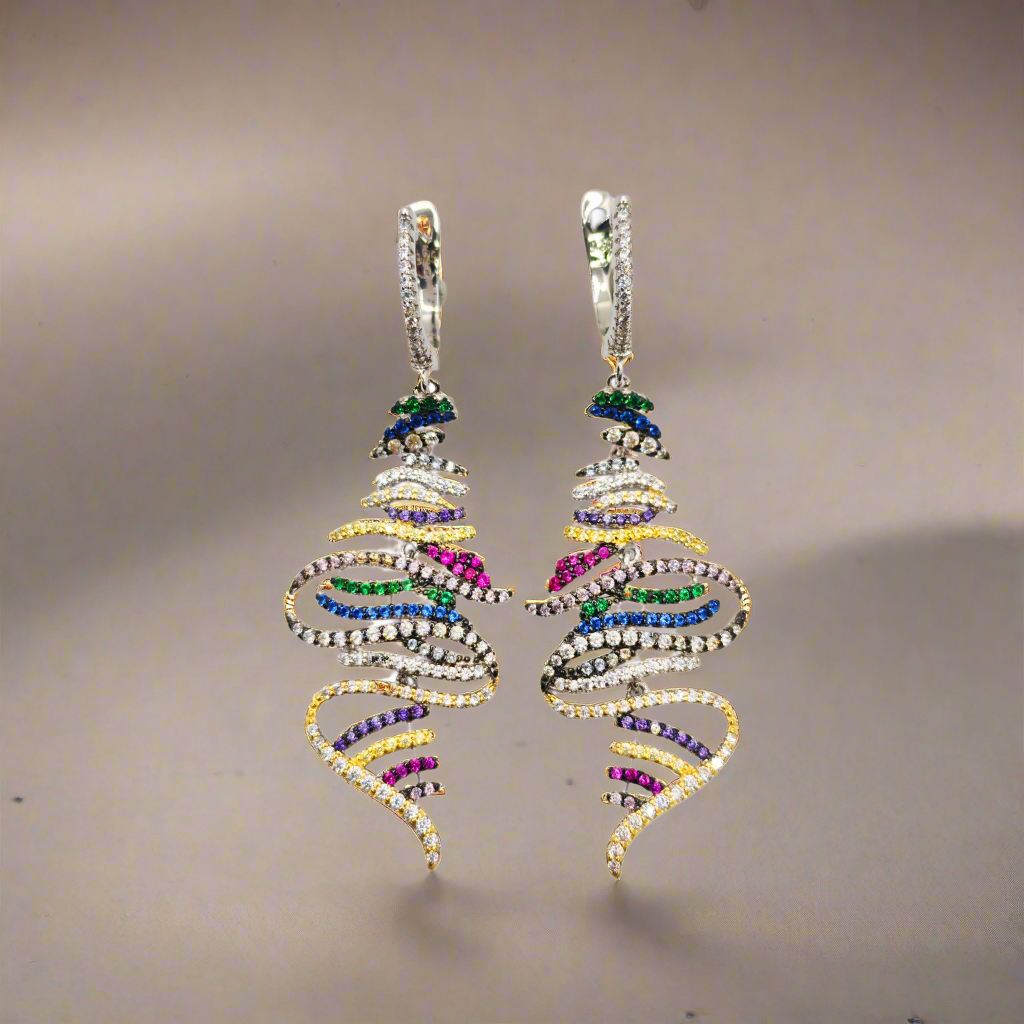 Sterling Silver Multi Colored Micro Pave Earring