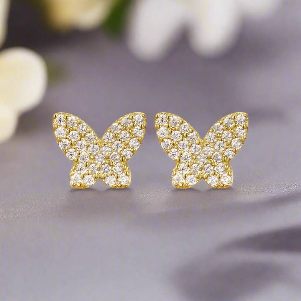 Surgical Steel Micropave Butterfly Stud Earrings