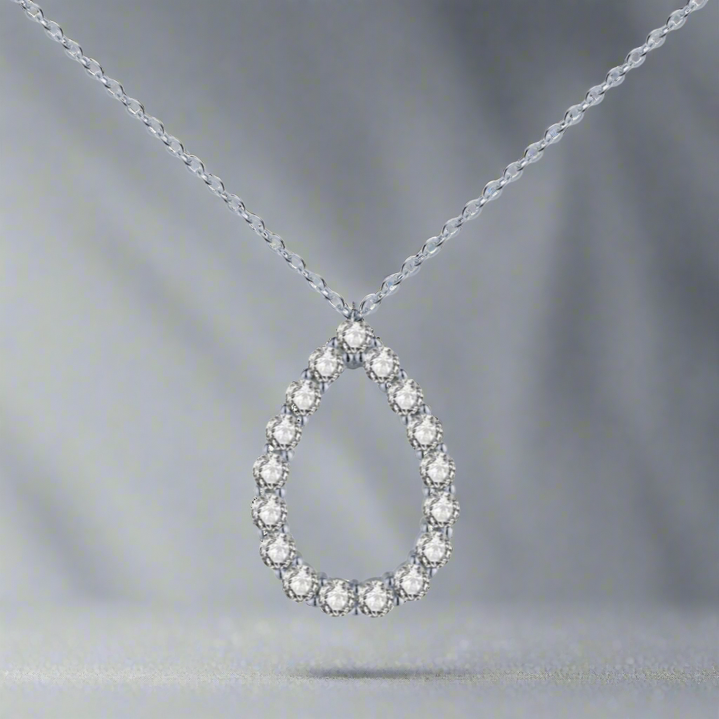 Sterling Silver CZ Outline Teardrop Necklace