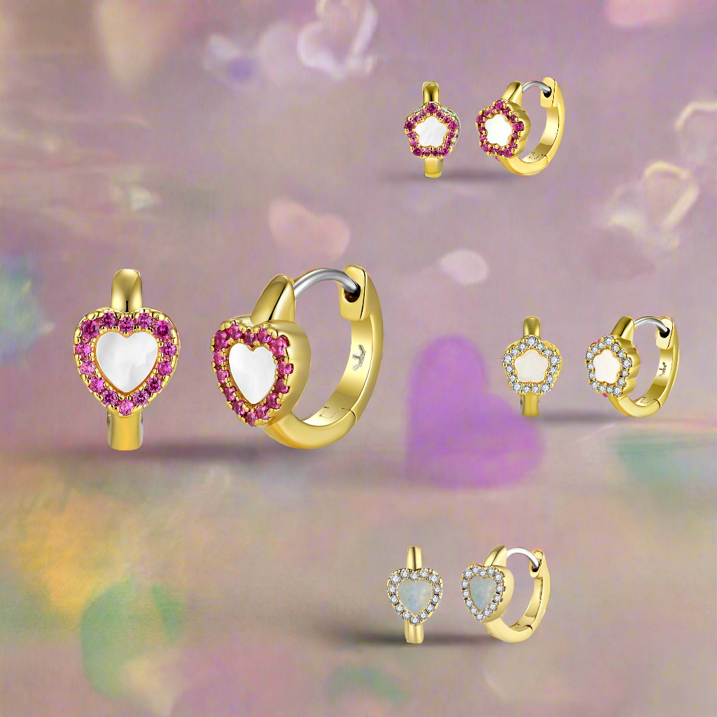 Gold Plated Surgical Steel Mother of Pearl Heart or Flower on Huggie Earring
