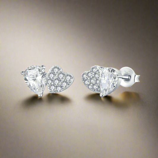 Sterling Double Motif CZ Stud Earrings