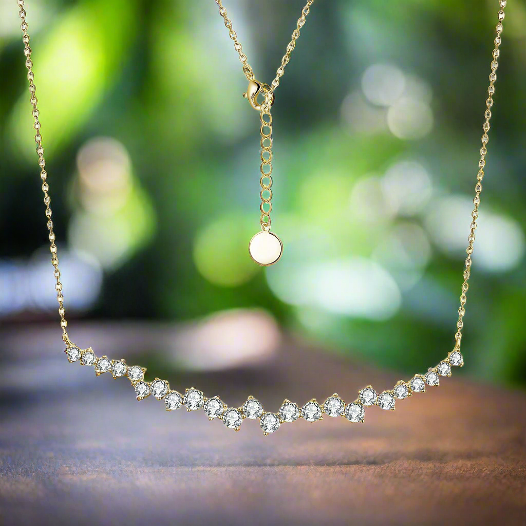 Sterling Silver Gold or Rhodium Plated CZ Sprinkled Bar Necklace