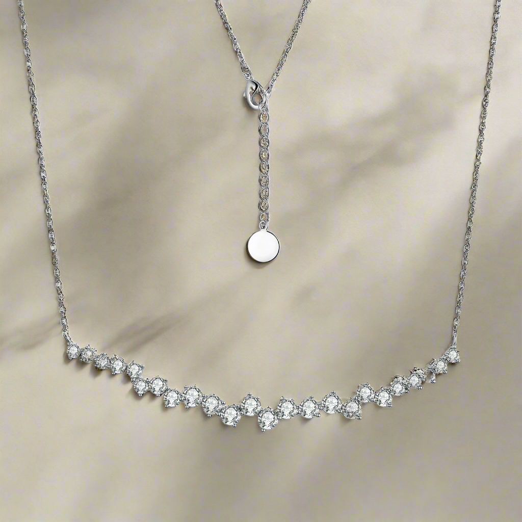 Sterling Silver Gold or Rhodium Plated CZ Sprinkled Bar Necklace