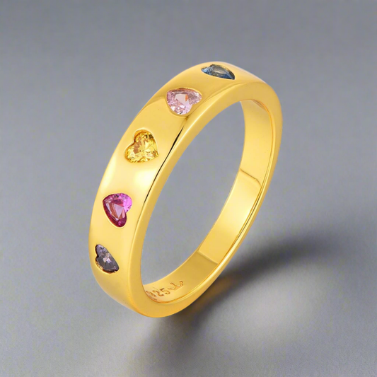 Sterling Silver Inlaid Colorful CZ Heart Ring