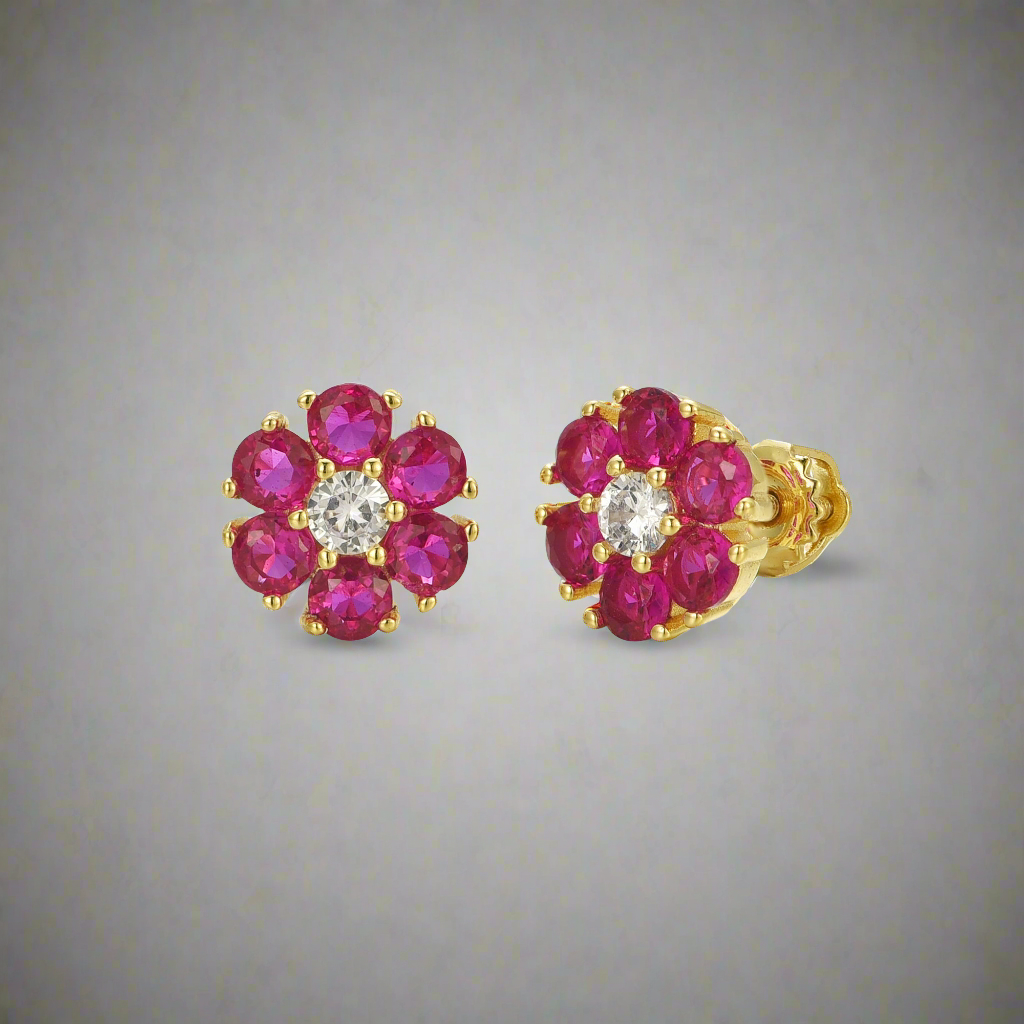 Gold Plated Surgical Steel Color CZ Flower Stud Earrings