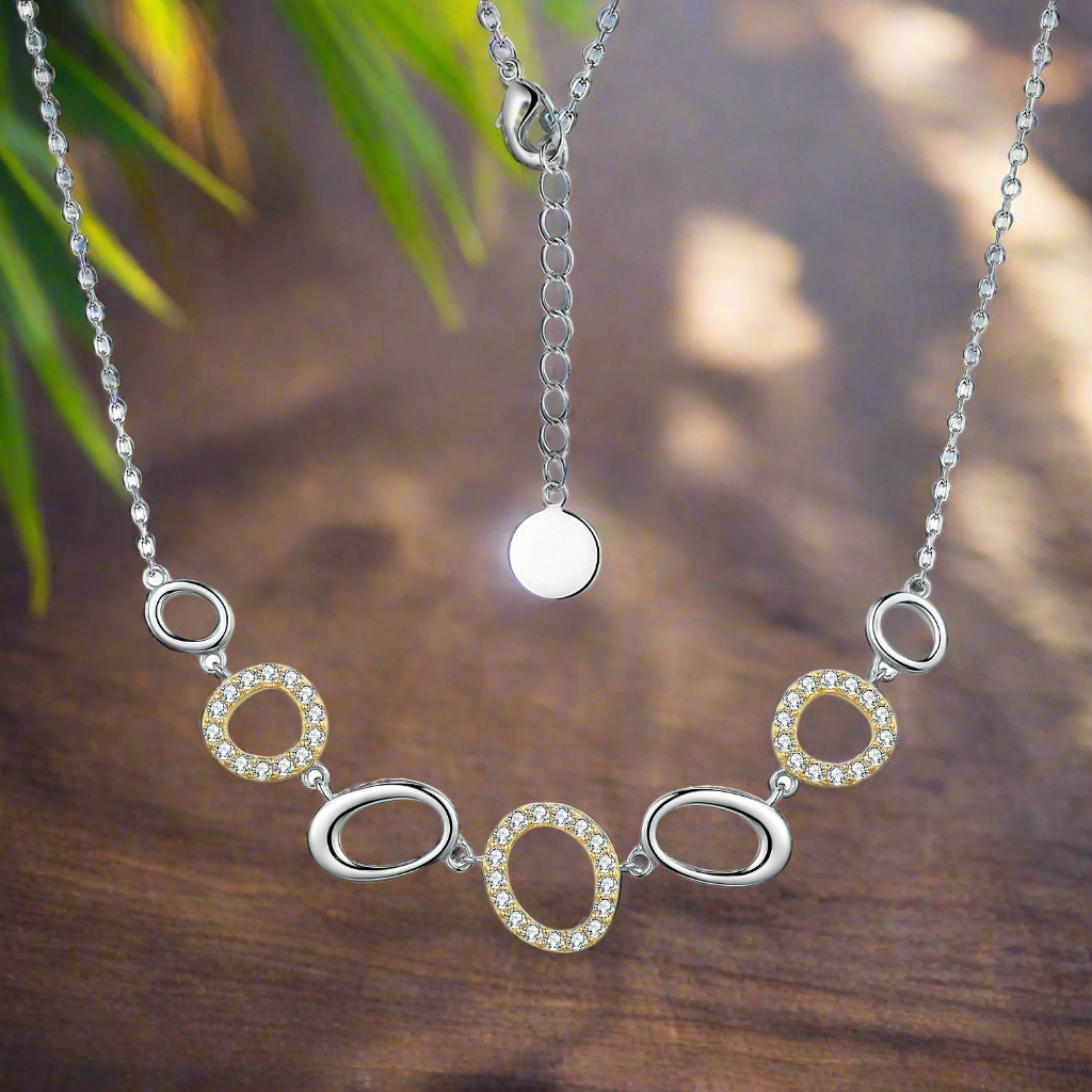 Rhodium Plated/Two Tone Sterling Silver Micropave Natural Shape CZ Necklace