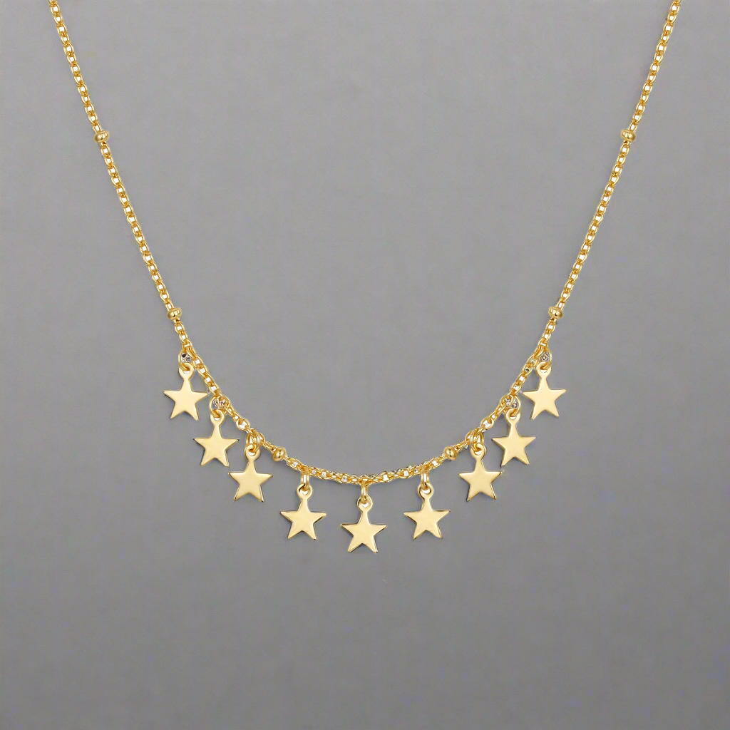 Sterling Silver Gold Plated Dangling Stars Necklace