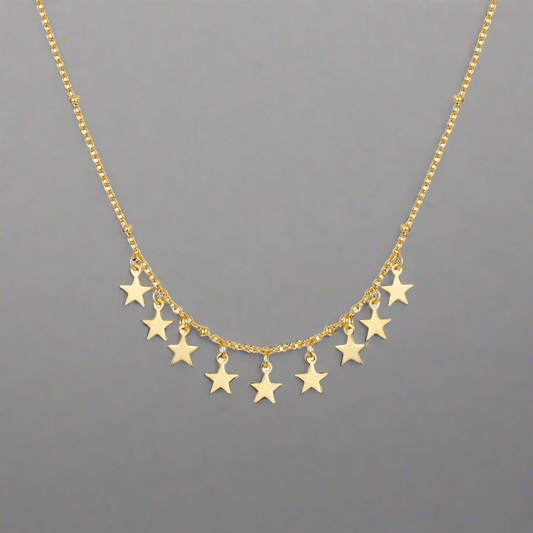 Sterling Silver Gold Plated Dangling Stars Necklace