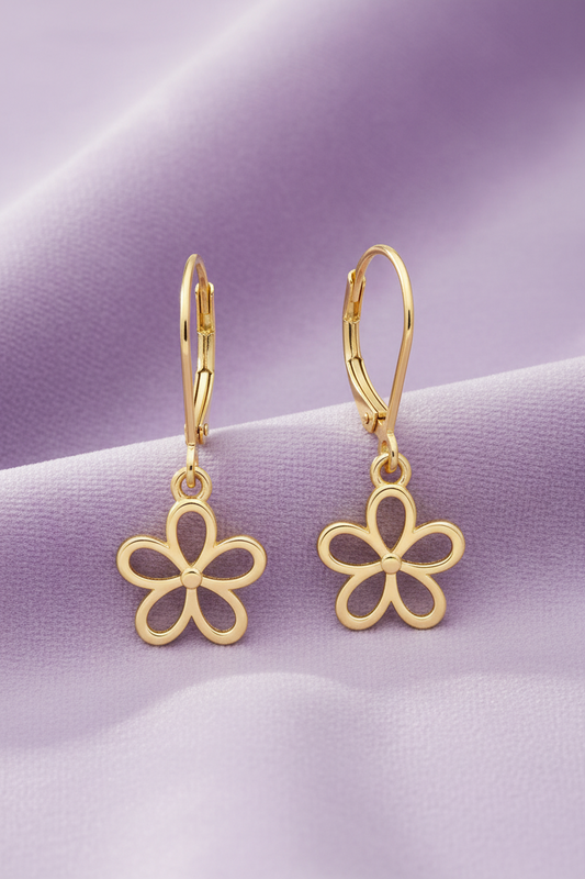 Surgical Steel Five Petal Outline Flower Shaped Earrings
