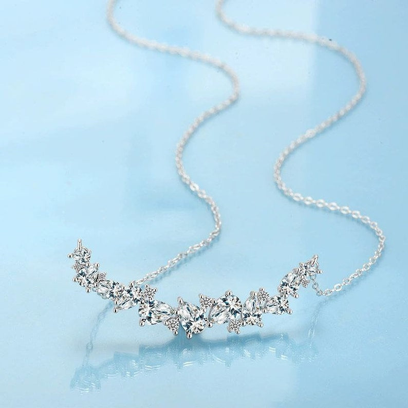 Sterling Silver Fancy CZ Bar Necklace