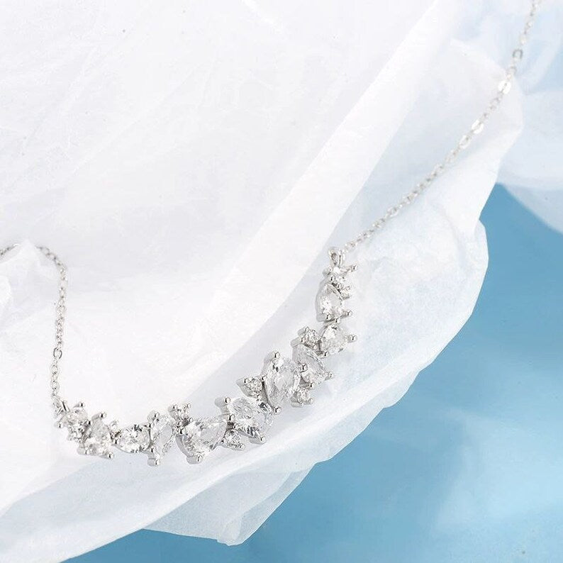 Sterling Silver Fancy CZ Bar Necklace