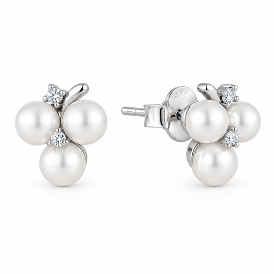 Gold Plated Triple Imitation Pearl Cluster Stud Earrings – Titanium Post