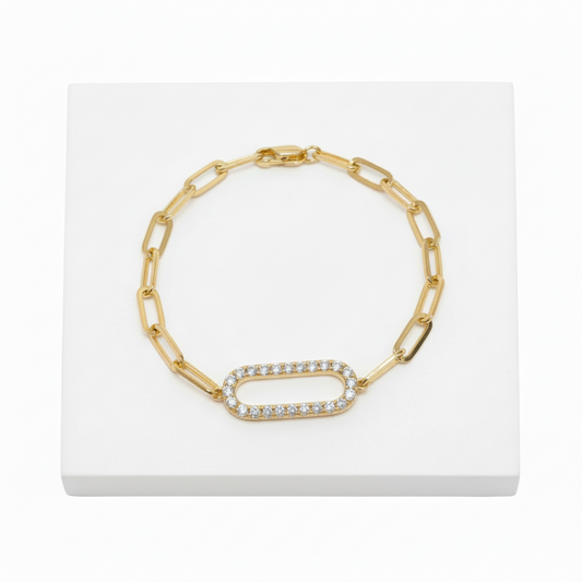 Diamond Pavé Oval Paperclip Bracelet
