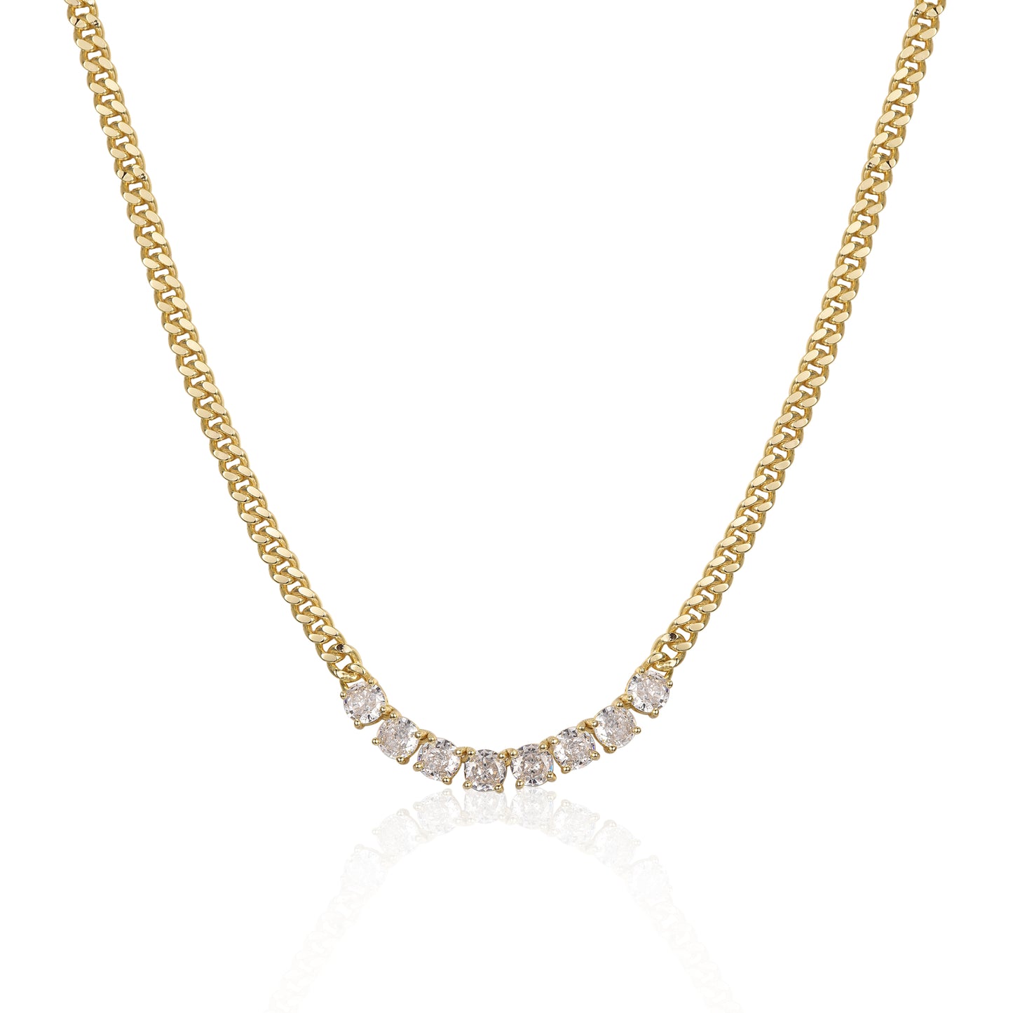 Gold-plated Sterling Silver Cuban Chain With CZ Bar Necklace