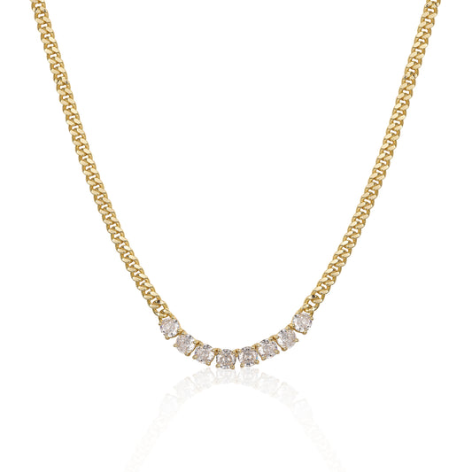 Gold-plated Sterling Silver Cuban Chain With CZ Bar Necklace