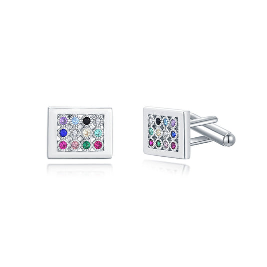 Rhodium Plated Multicolor CZ Rectangular Cufflinks