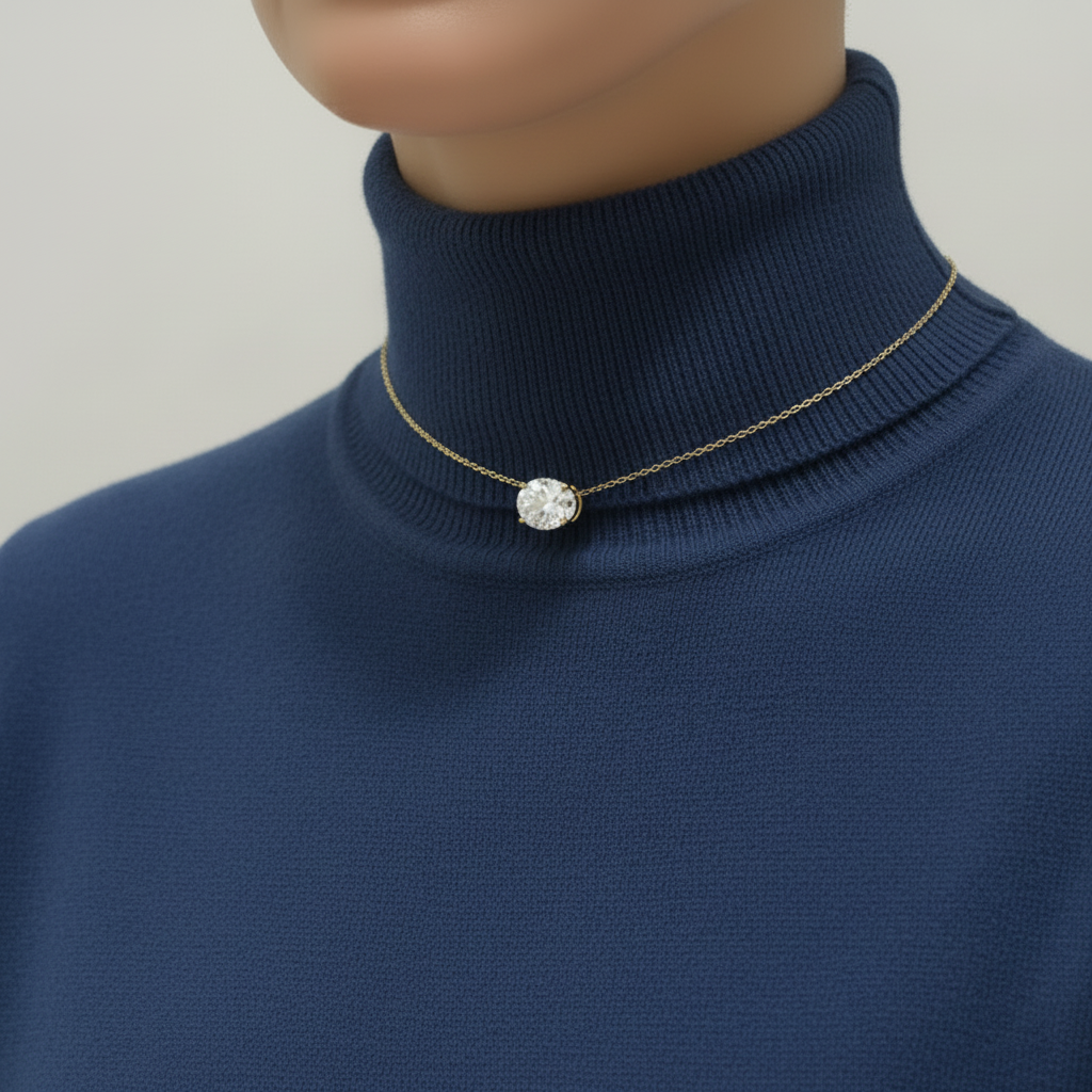 14k Gold Lab Grown Oval Shaped Diamond Solitaire Necklace