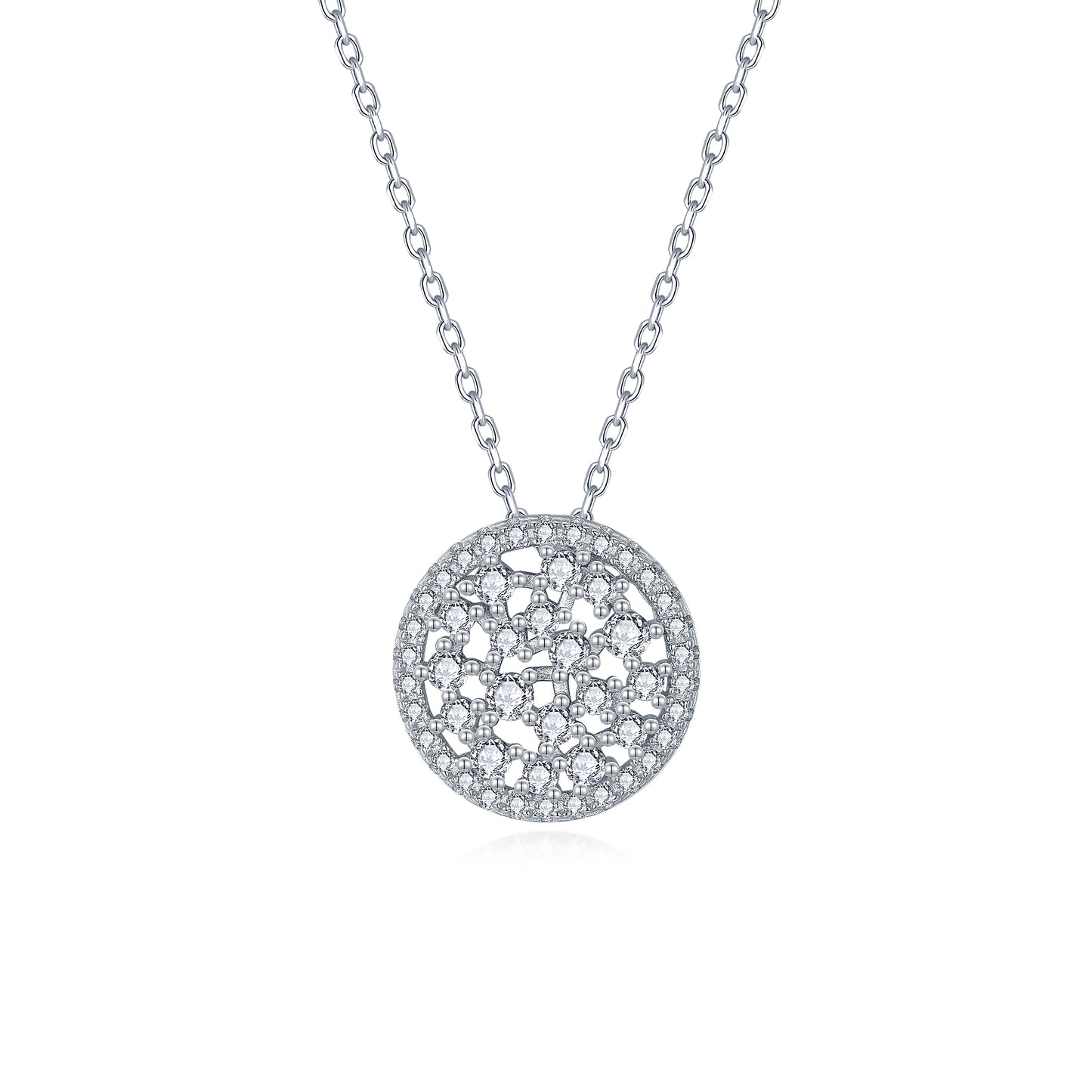 Sterling Silver Sprinkled Circle CZ Necklace