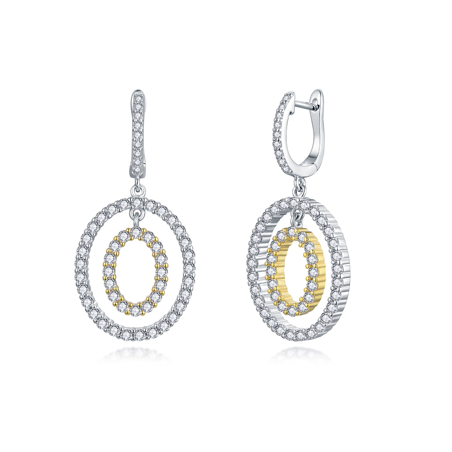 Sterling Silver Two Tone Double Oval CZ Earring