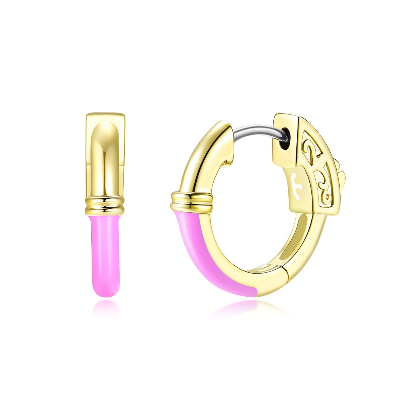 Surgical Steel Gold Plated Round Half Enamel Hoops