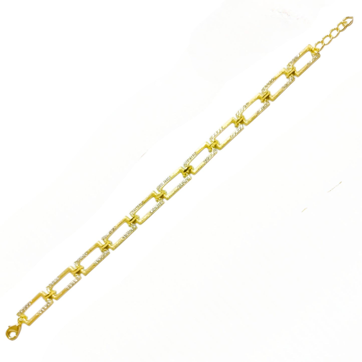 Sterling Silver Rectangular Link With CZs Bracelet