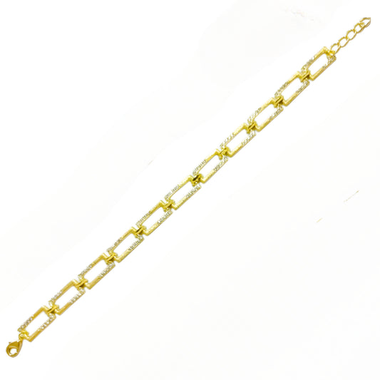 Sterling Silver Rectangular Link With CZs Bracelet